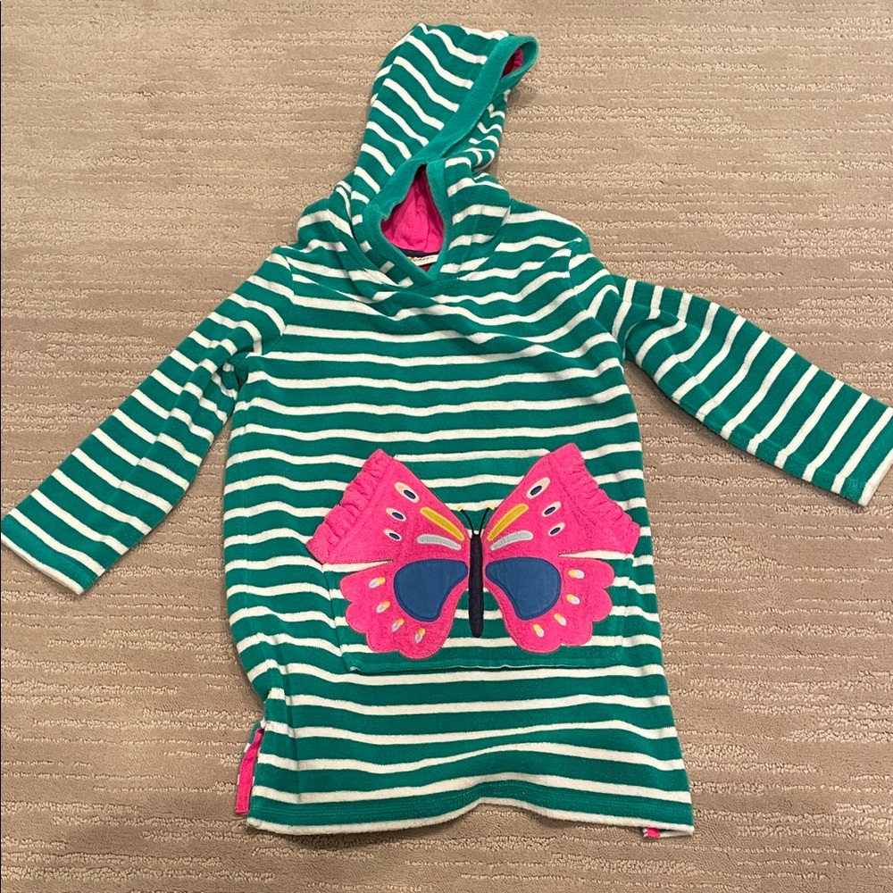 *5 for $25* Mini Boden Green & White Striped Hooded Swim Coverup